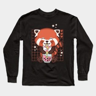 Cute Kawaii Red Panda Unicorn Boba Tea Long Sleeve T-Shirt